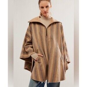 Free People OS Sunset Rock Poncho Striped Half Zip Boho Aztec Western Layering